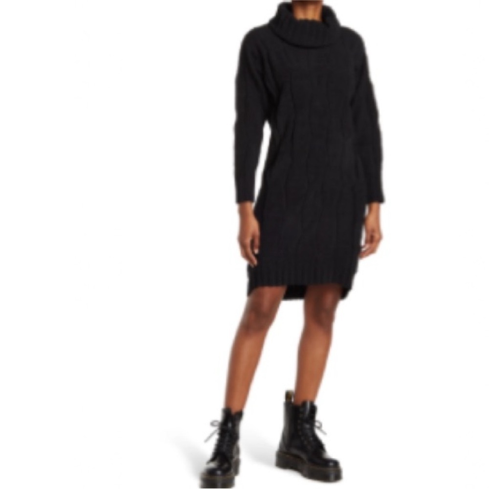 Anthropology Cozy Black Cable Knit Sweater Dress size L - Picture 4 of 10
